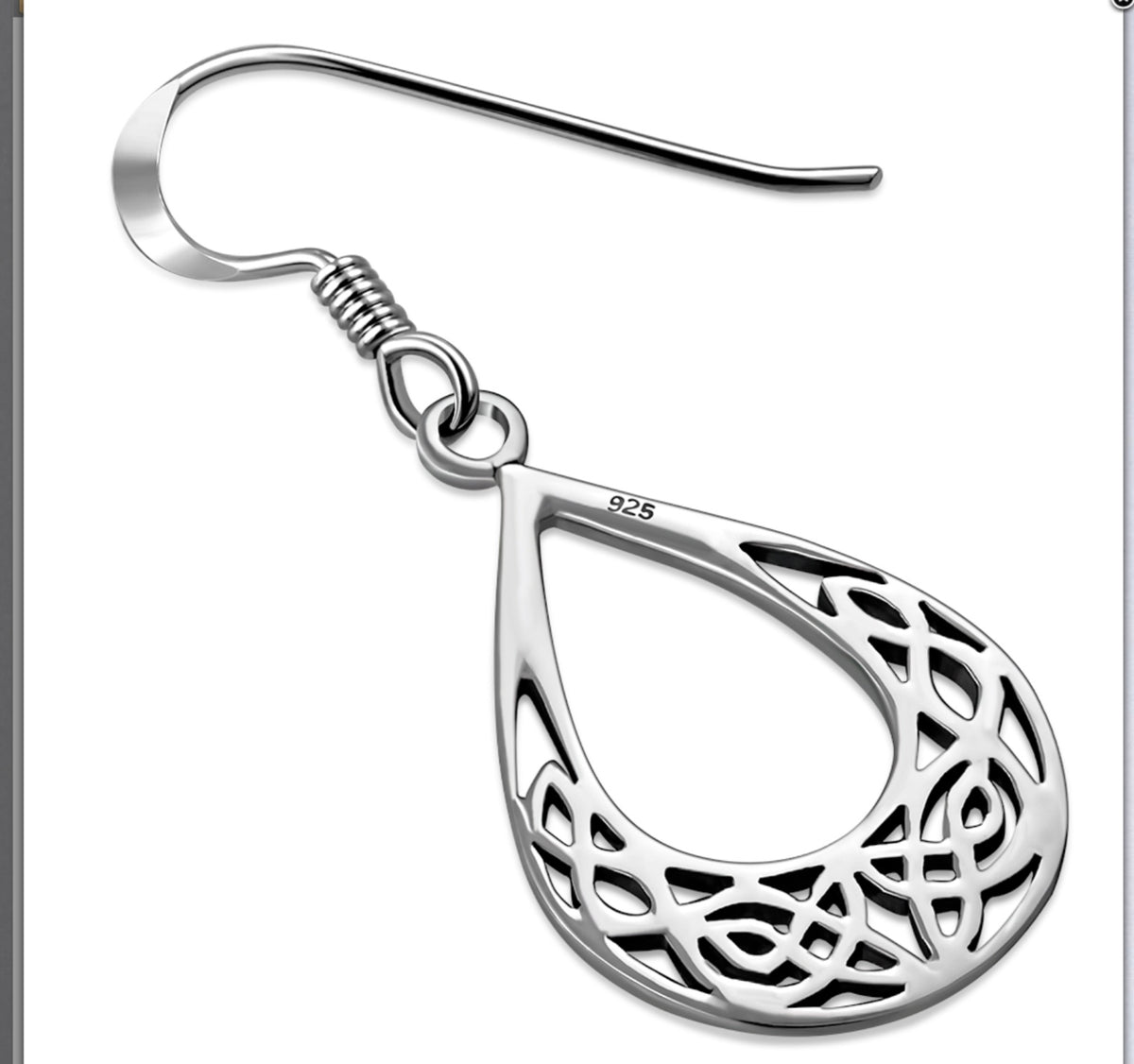 Drop Shape Celtic Knot Sterling Silver Earrings