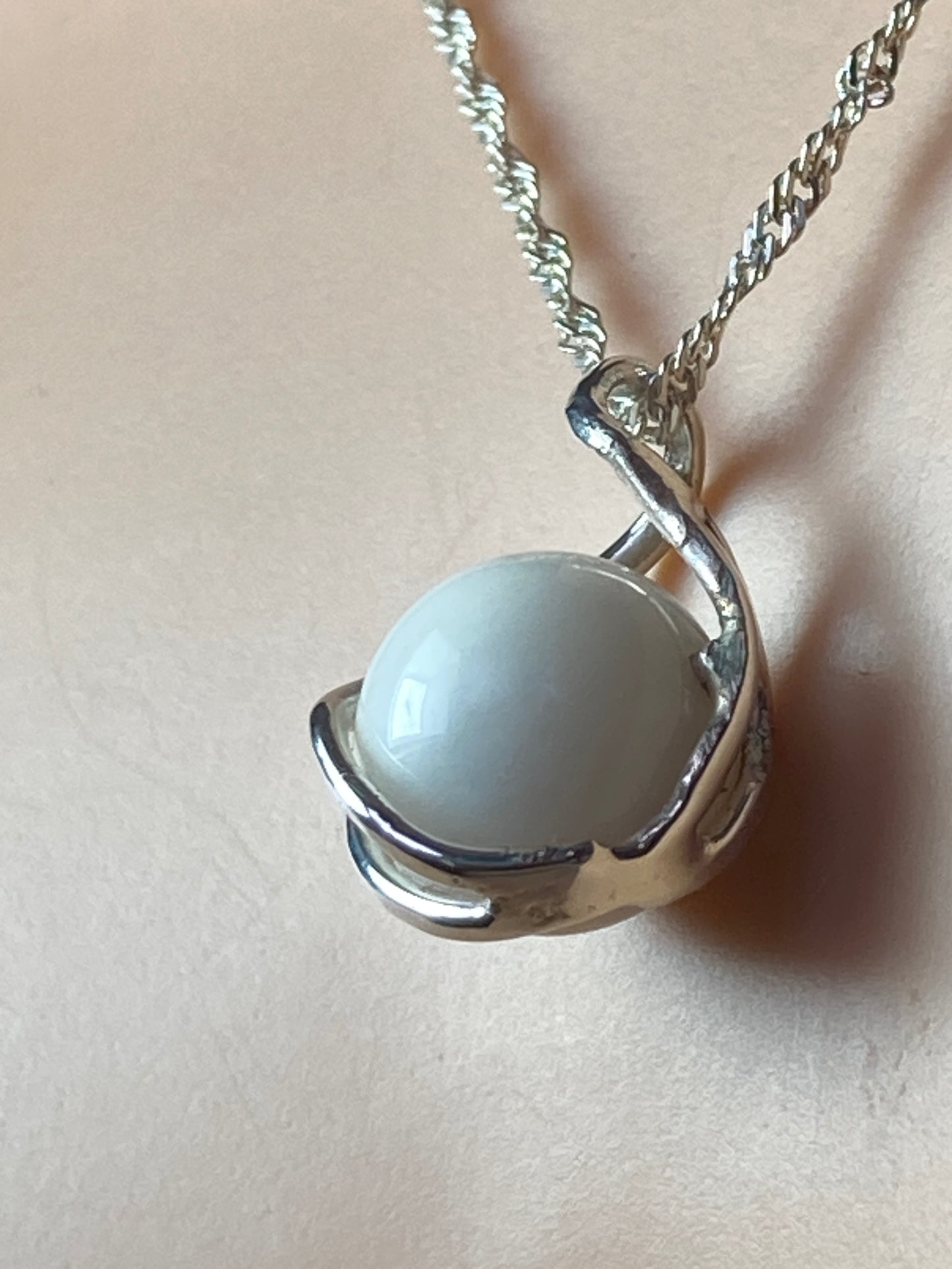 White moonstone Silver necklace, 18” silver chain