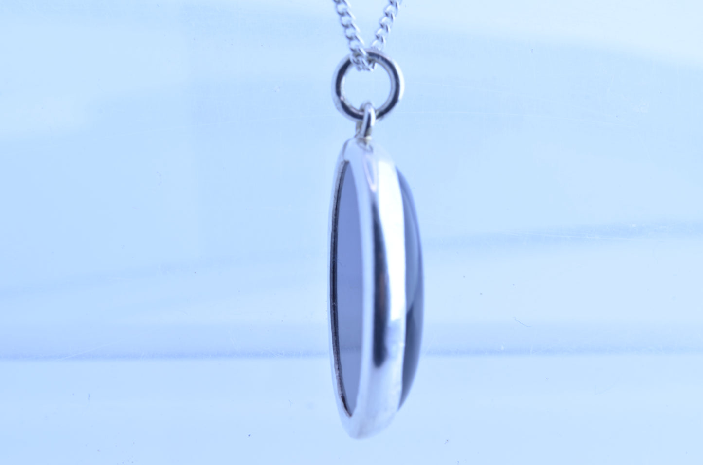 silver black onyx pendant, necklace, oval shape gemstone, 18” chain
