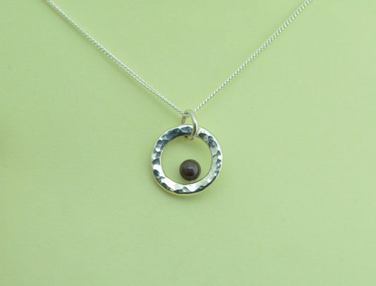 Silver Garnet necklace, 18” silver chain