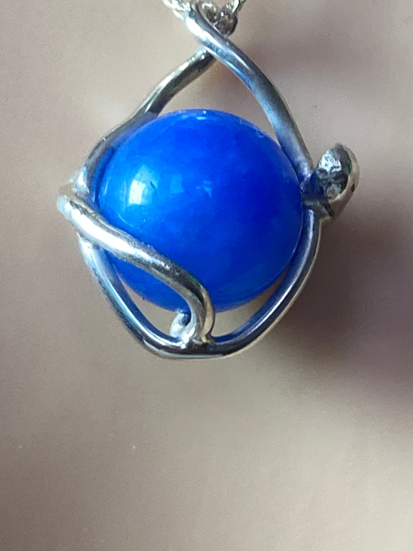 Blue agate Silver necklace, 18” silver chain