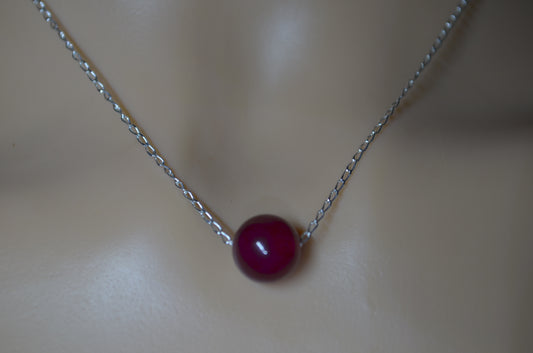 red ruby jade 10mm bead sterling silver chain, red bell shape stone