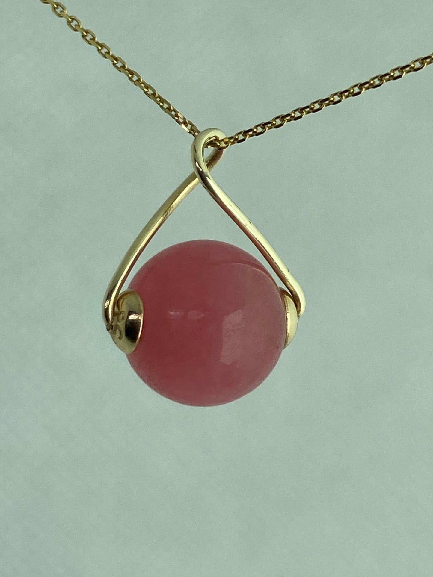 9ct gold pink Jade necklace , 18” chain