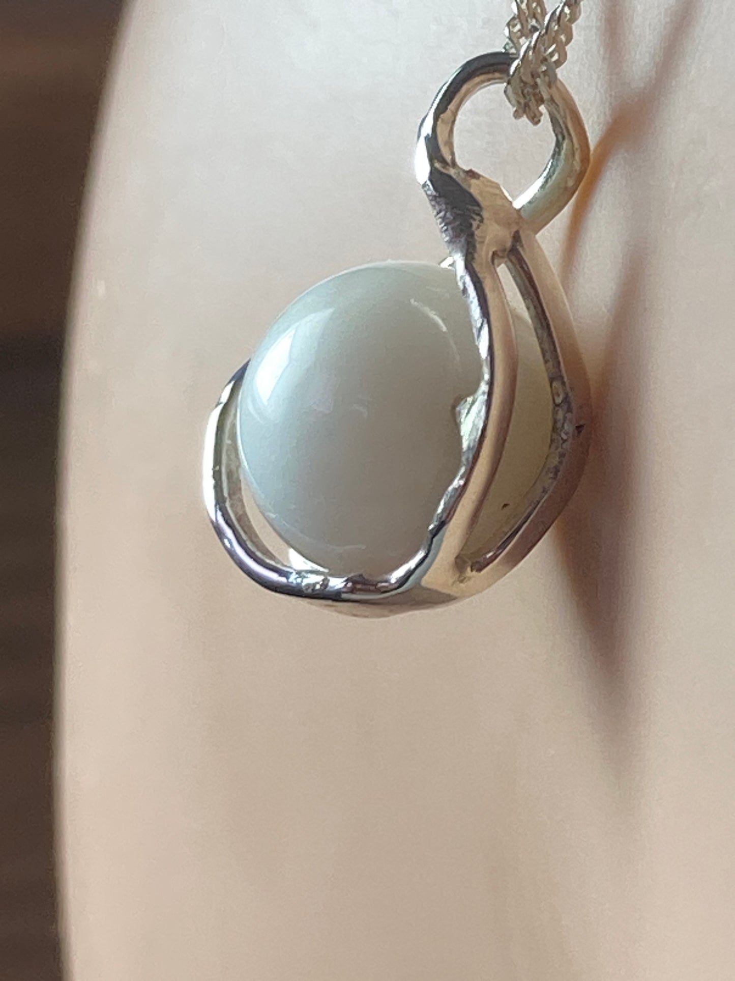 White moonstone Silver necklace, 18” silver chain