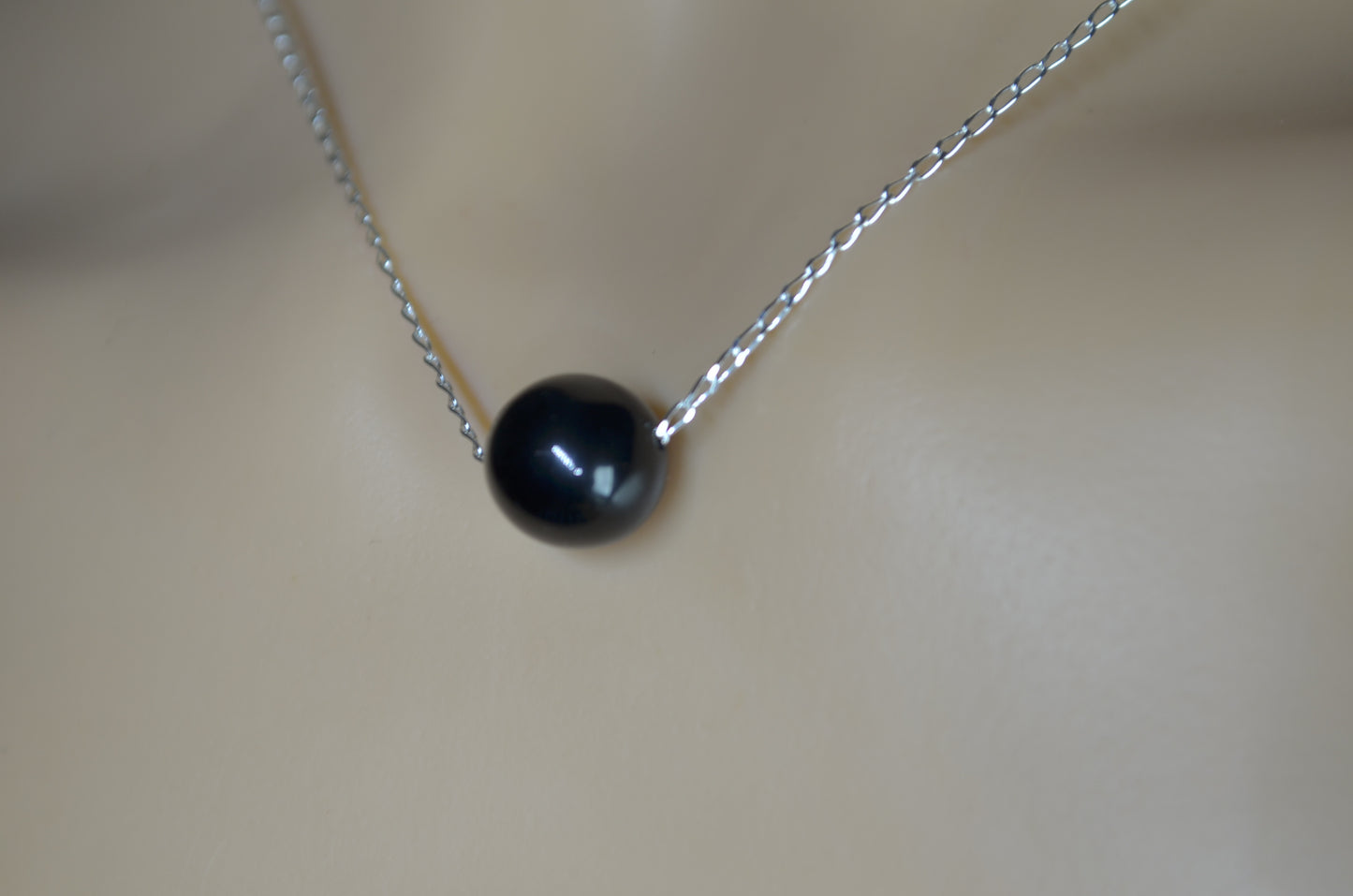 black onyx 10mm bead sterling silver chain, natural bell shape stone