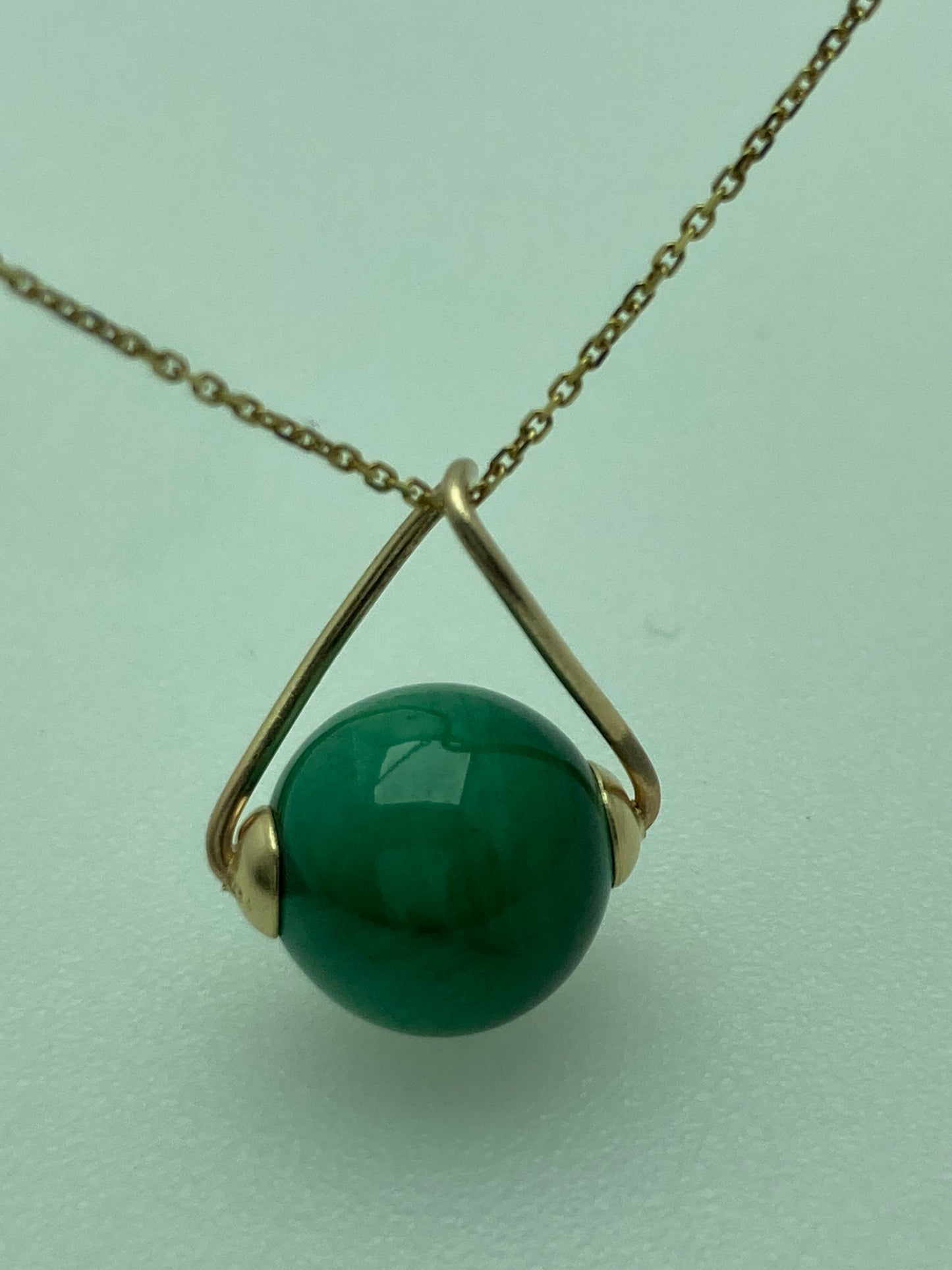 9ct gold Malachite necklace, solid 9ct yellow gold necklace, 18” gold chain