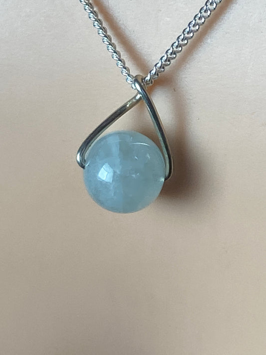 Aquamarine necklace with silver chain