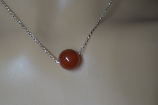 Silver necklace carnelian bead 18” chain