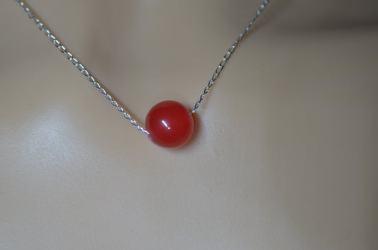 red jade 10mm bead sterling silver chain, red bell shape stone
