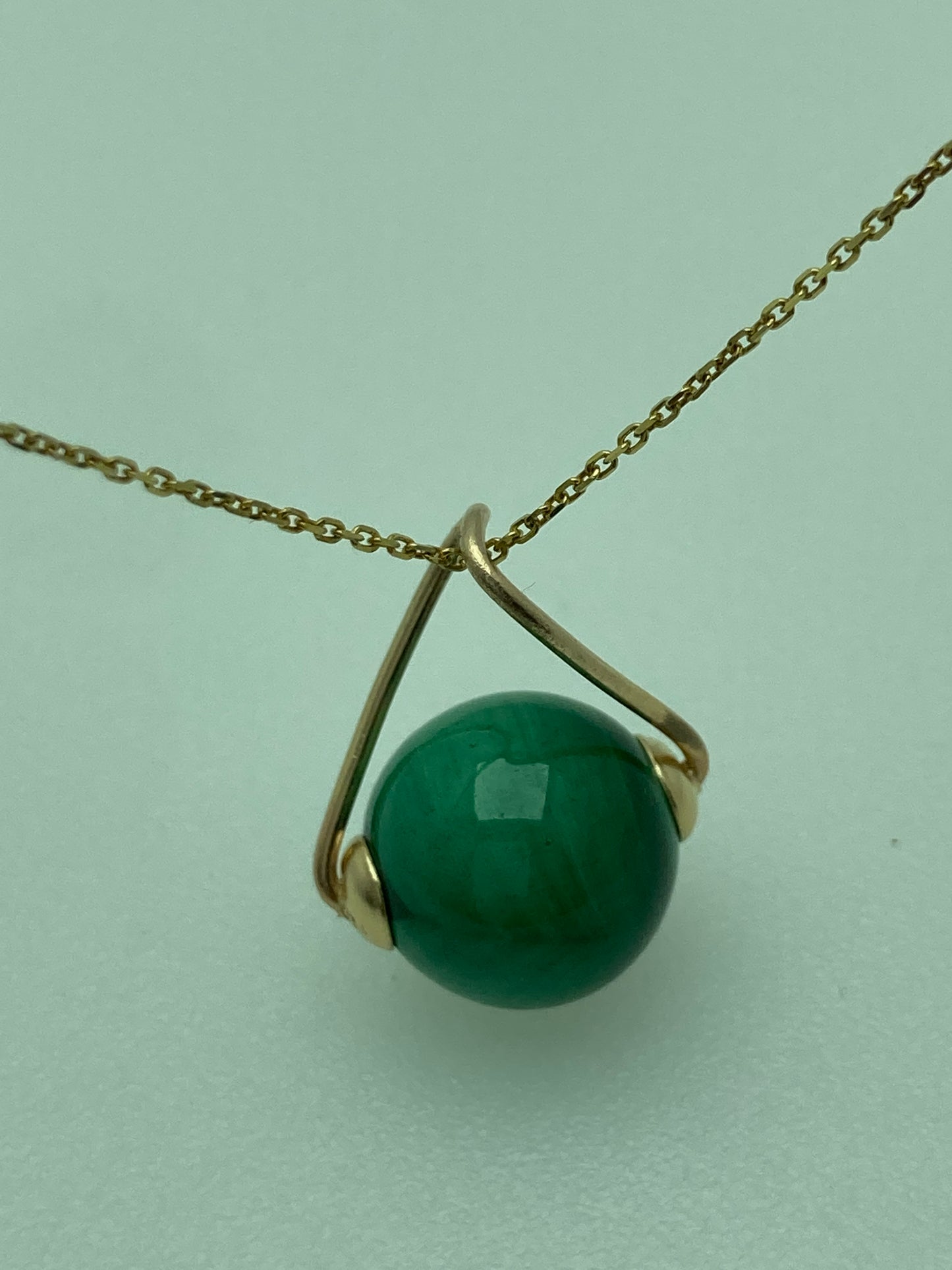 9ct gold Malachite necklace, solid 9ct yellow gold necklace, 18” gold chain