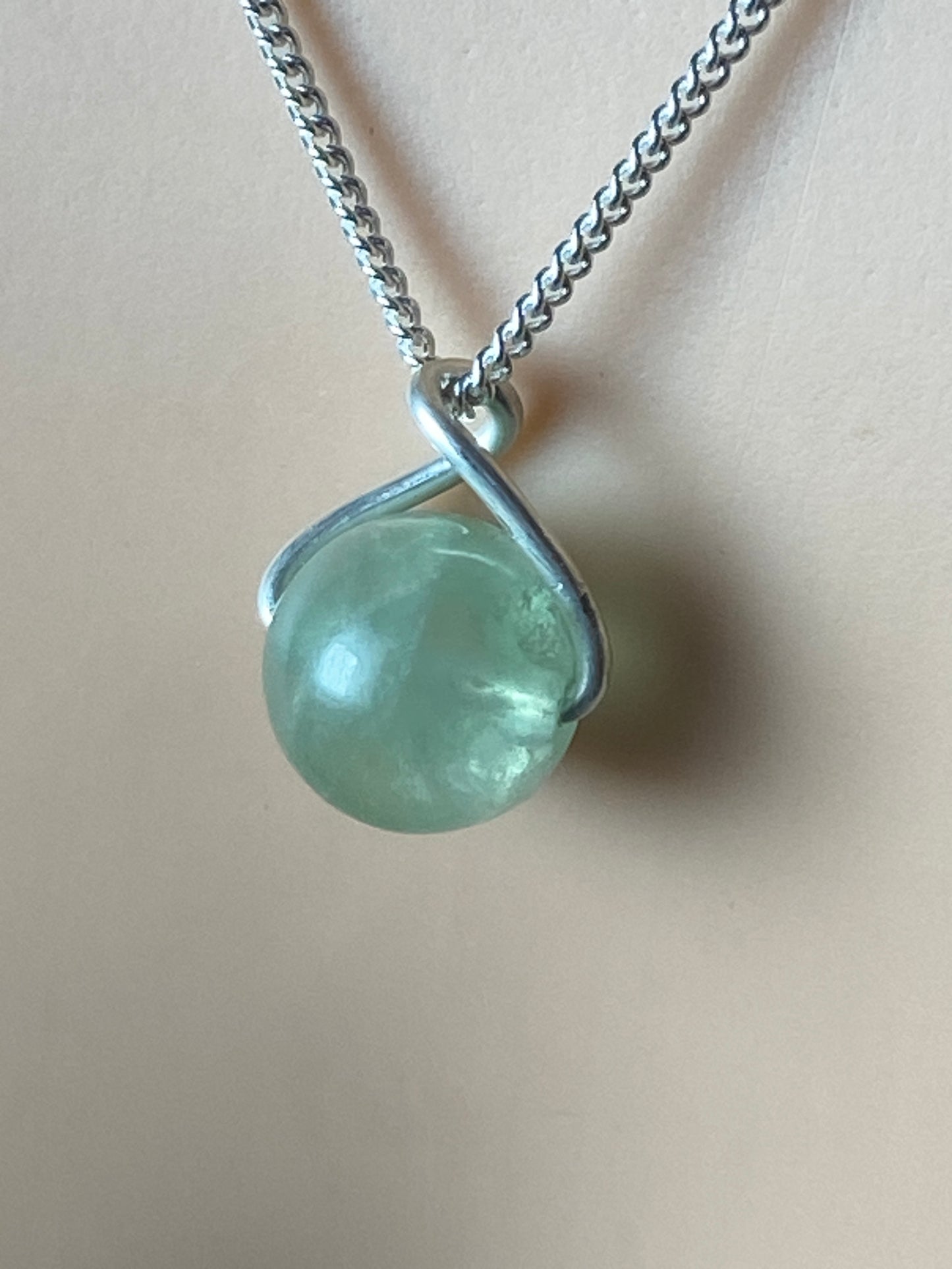 Green Fluorite Silver necklace, 18” silver chain