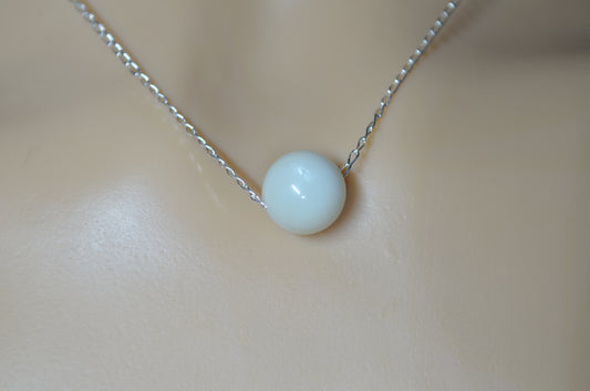 silver necklace White moonstone small bead,18” silver chain