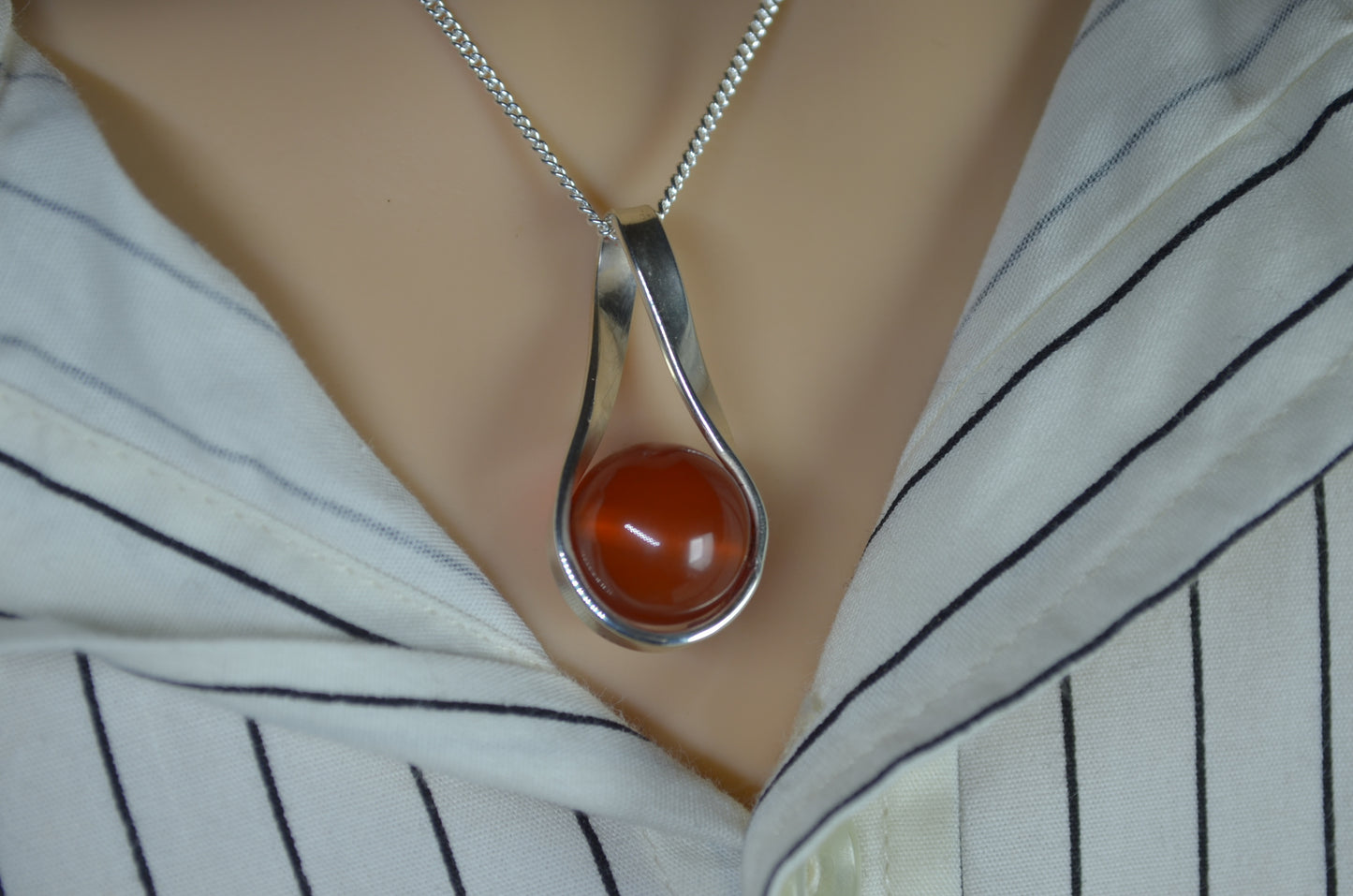 Carnelian necklace, 18” silver chain