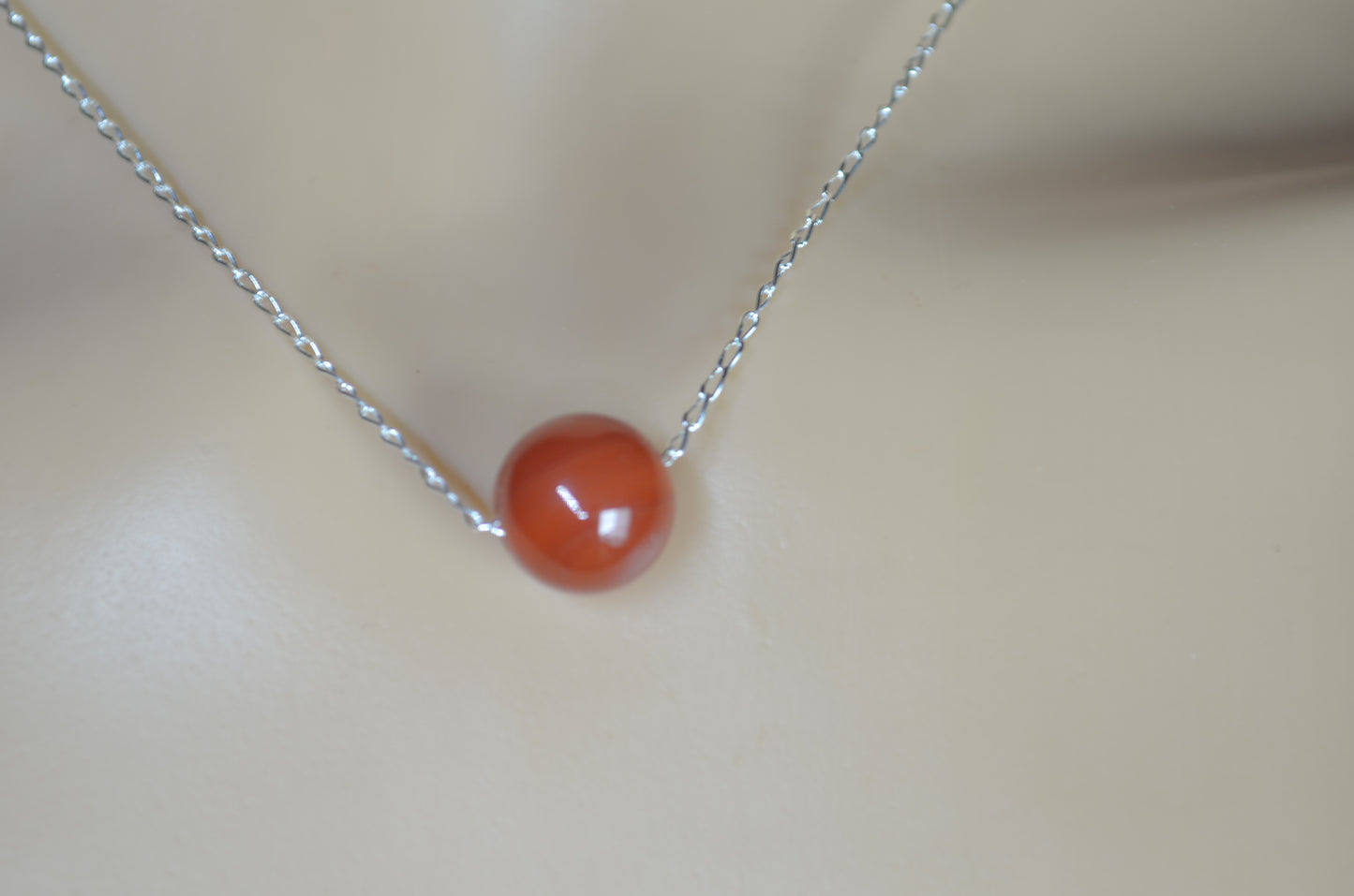 Silver necklace carnelian bead 18” chain