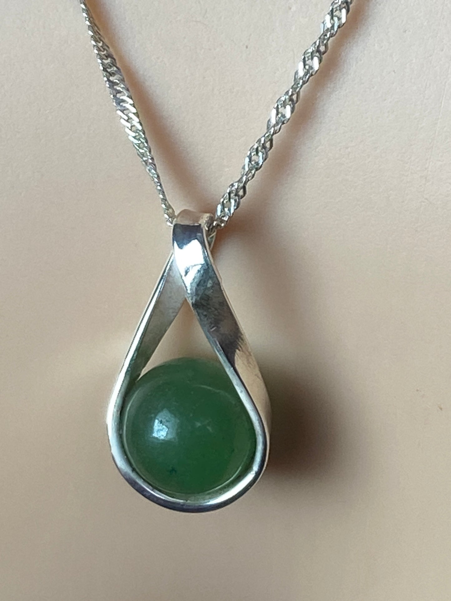 Silver Jade necklace, 18” silver chain