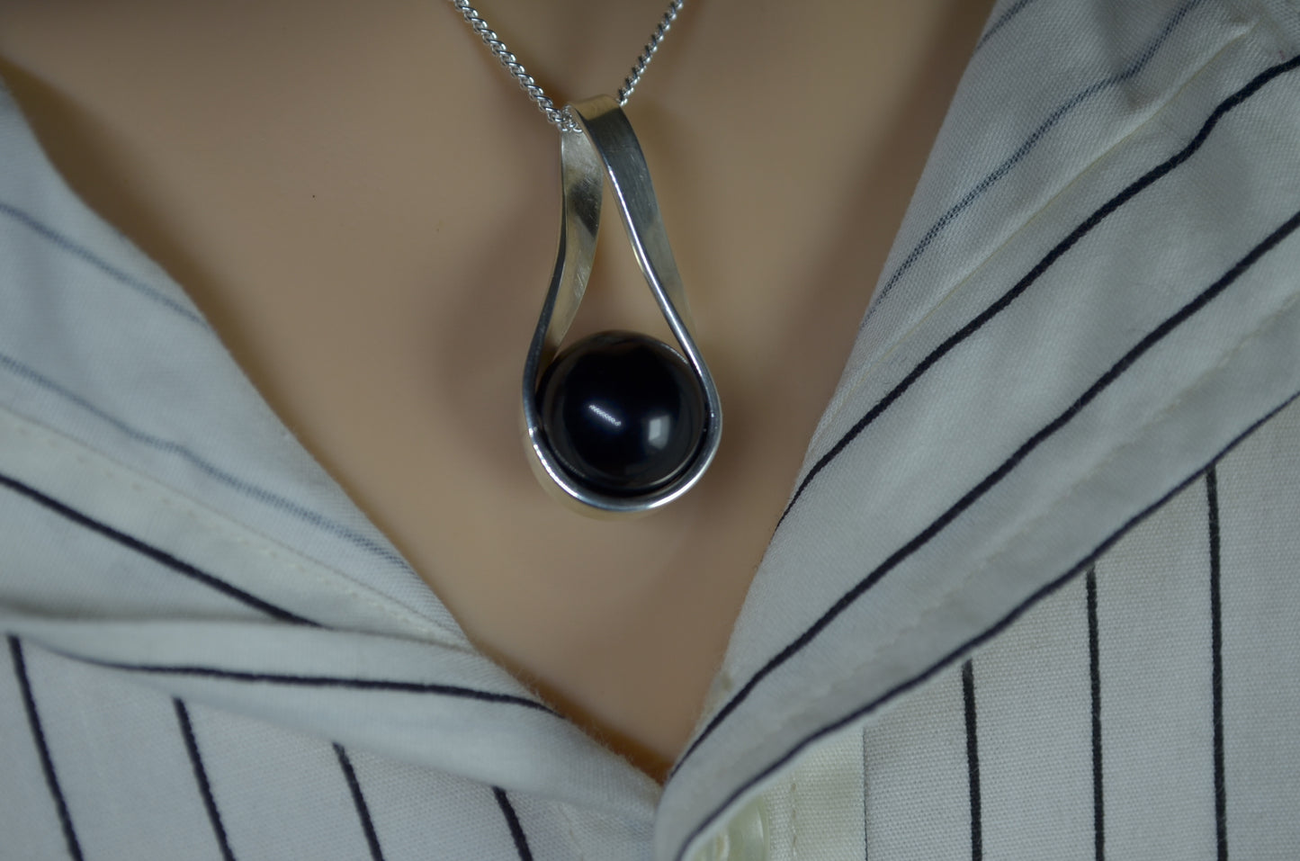 black onyx necklace, 18” silver chain
