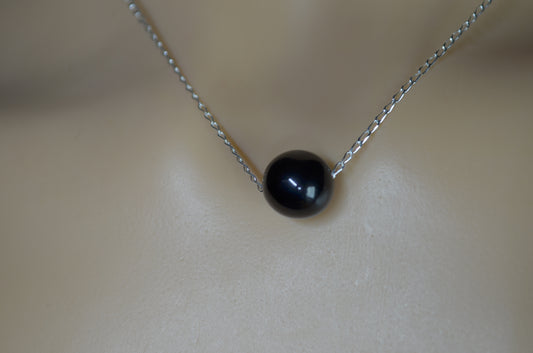 black onyx 10mm bead sterling silver chain, natural bell shape stone