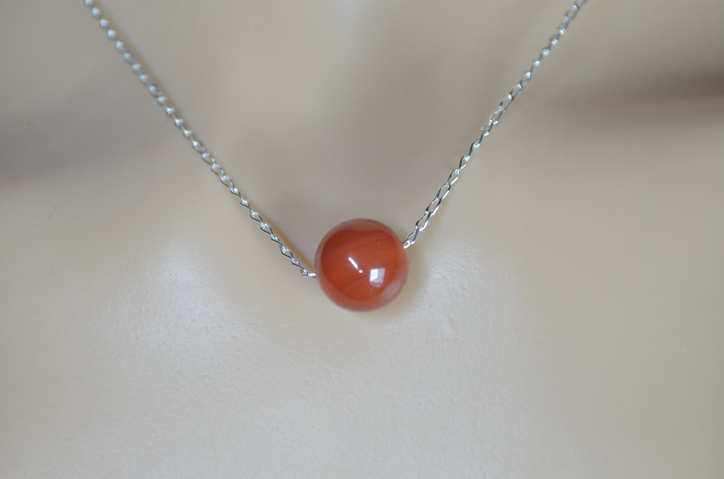 Silver necklace carnelian bead 18” chain