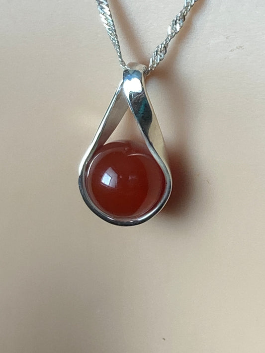 Carnelian Silver necklace, 18” silver chain