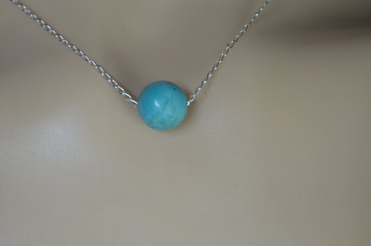turquoise 10mm bead sterling silver chain, blue bell shape stone