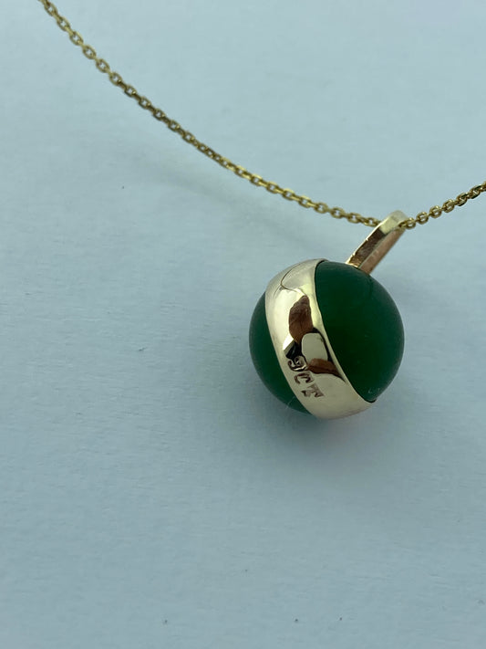 gold Green jade pendant, 18” chain