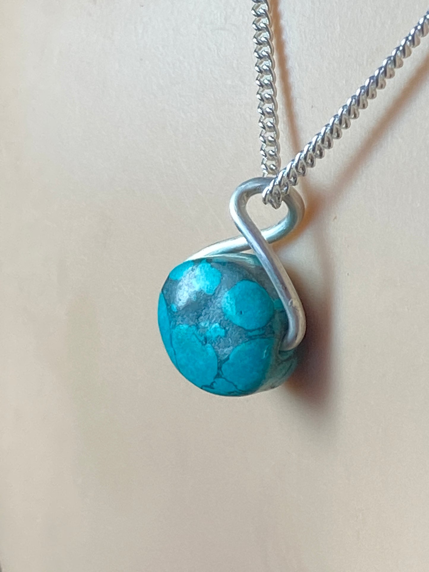 Turquoise Silver necklace, 18” silver chain