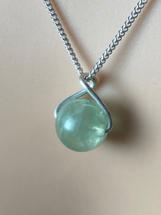 Green Fluorite Silver necklace, 18” silver chain