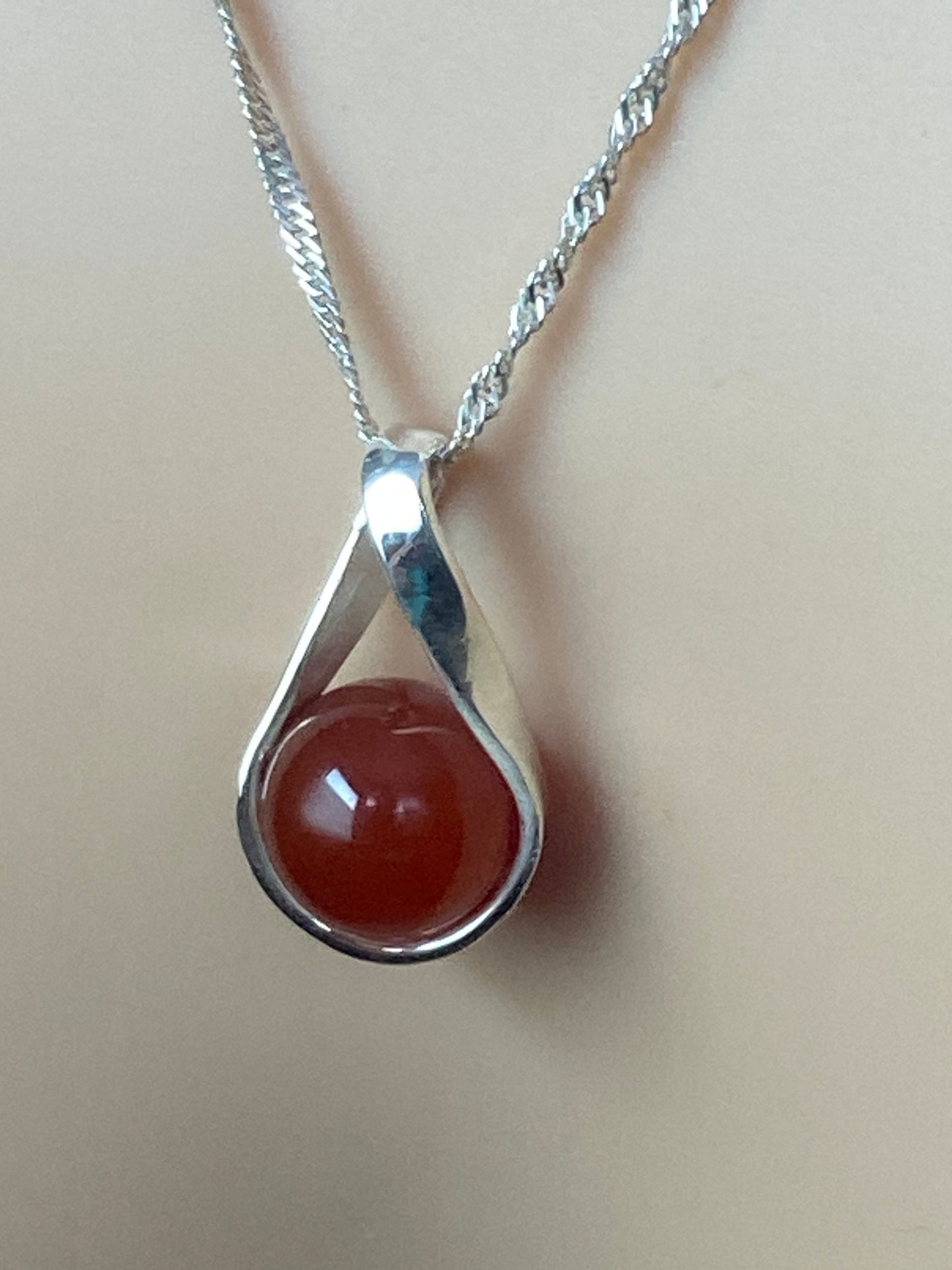 Carnelian Silver necklace, 18” silver chain