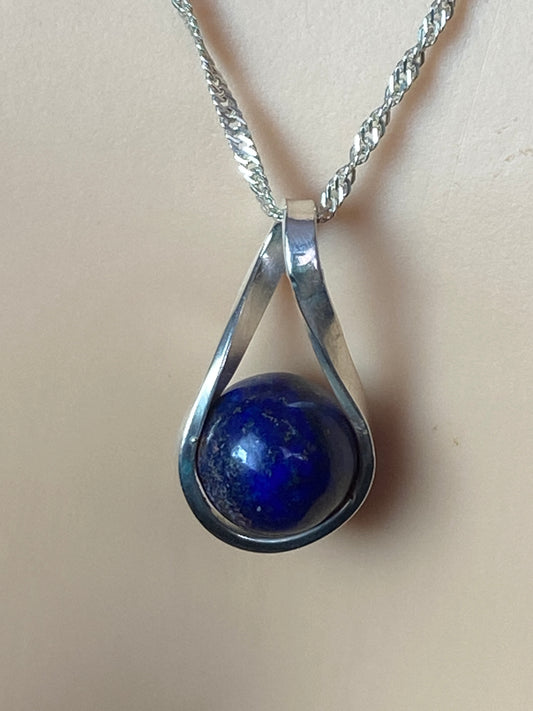 Lapis lazuli Silver necklace, 18” silver chain