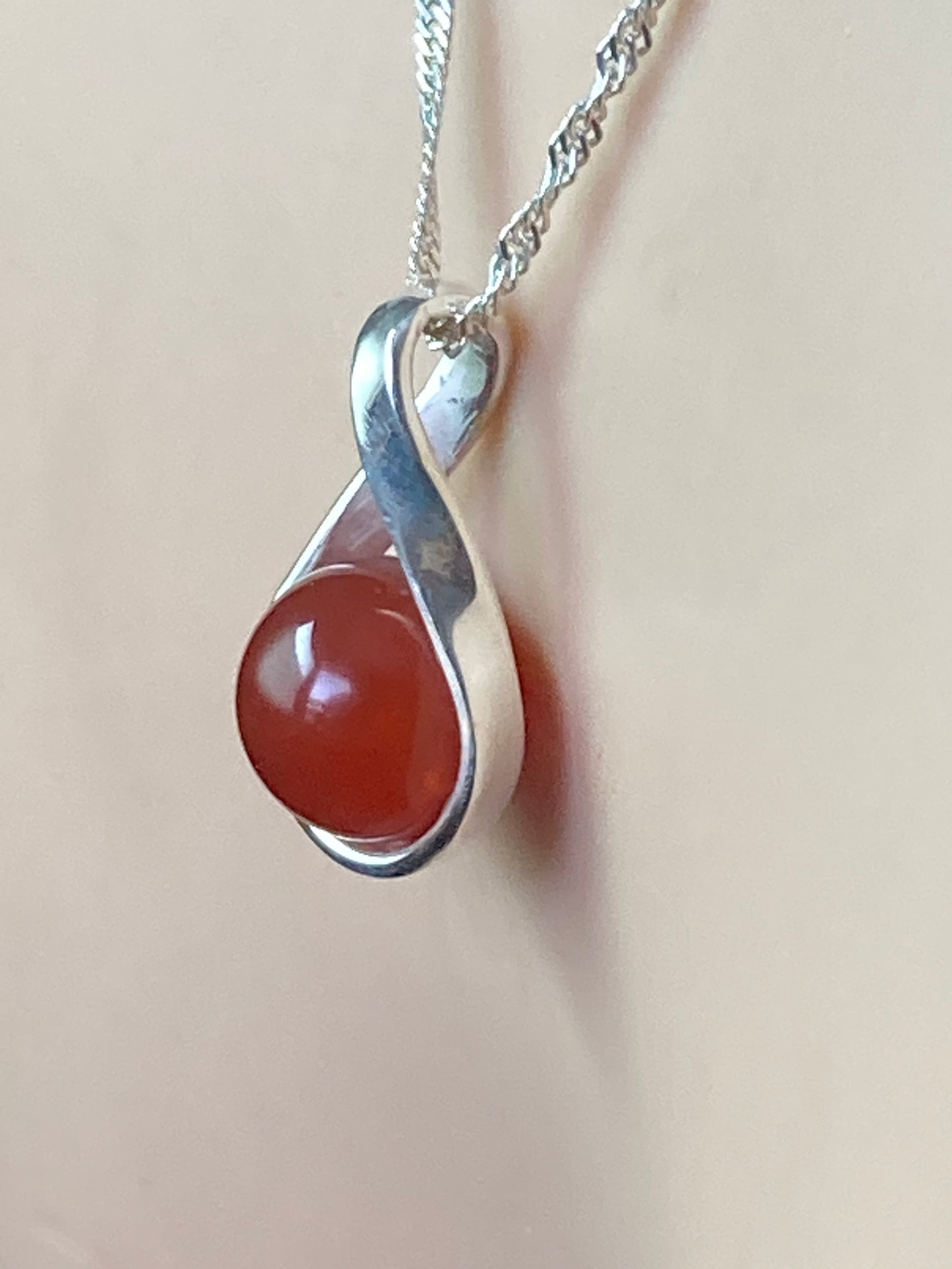 Carnelian Silver necklace, 18” silver chain