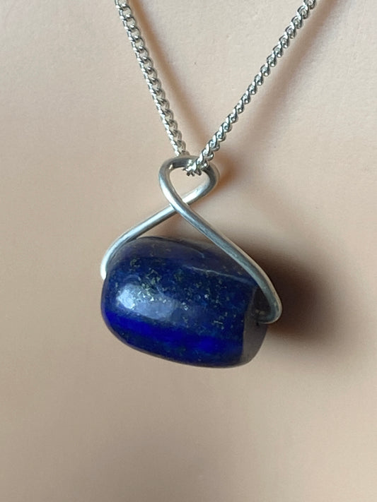 Silver necklace natural Lapis lazuli