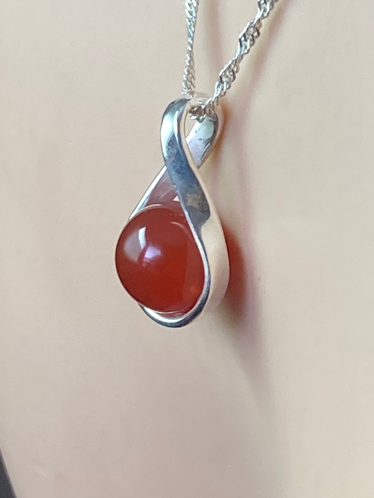 Carnelian Silver necklace, 18” silver chain