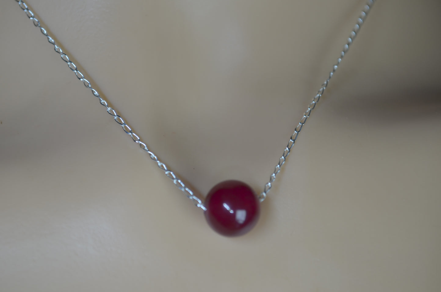 red ruby jade 10mm bead sterling silver chain, red bell shape stone