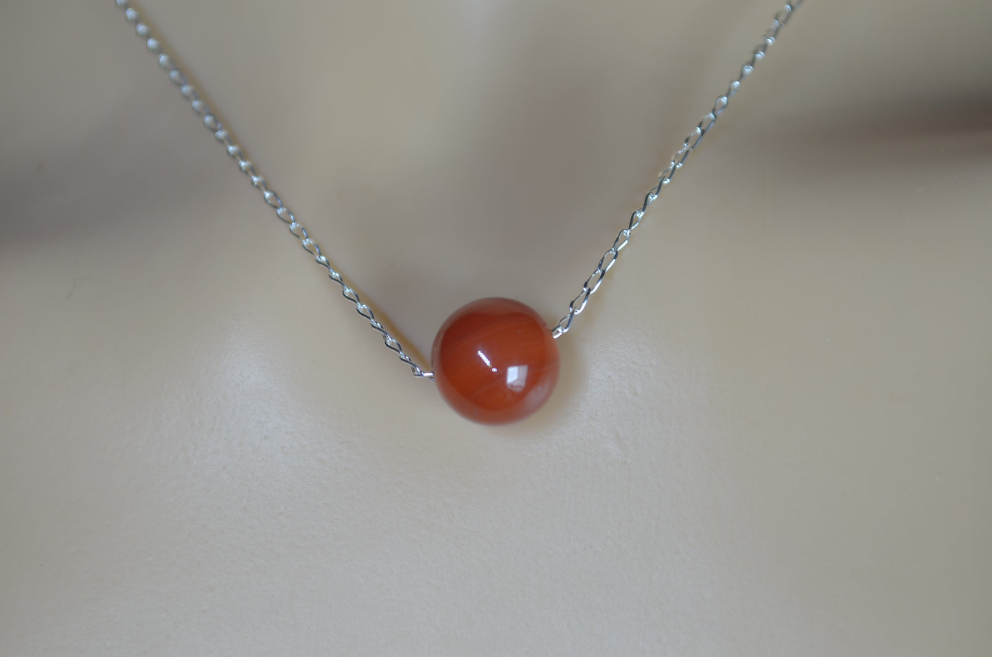 Silver necklace carnelian bead 18” chain