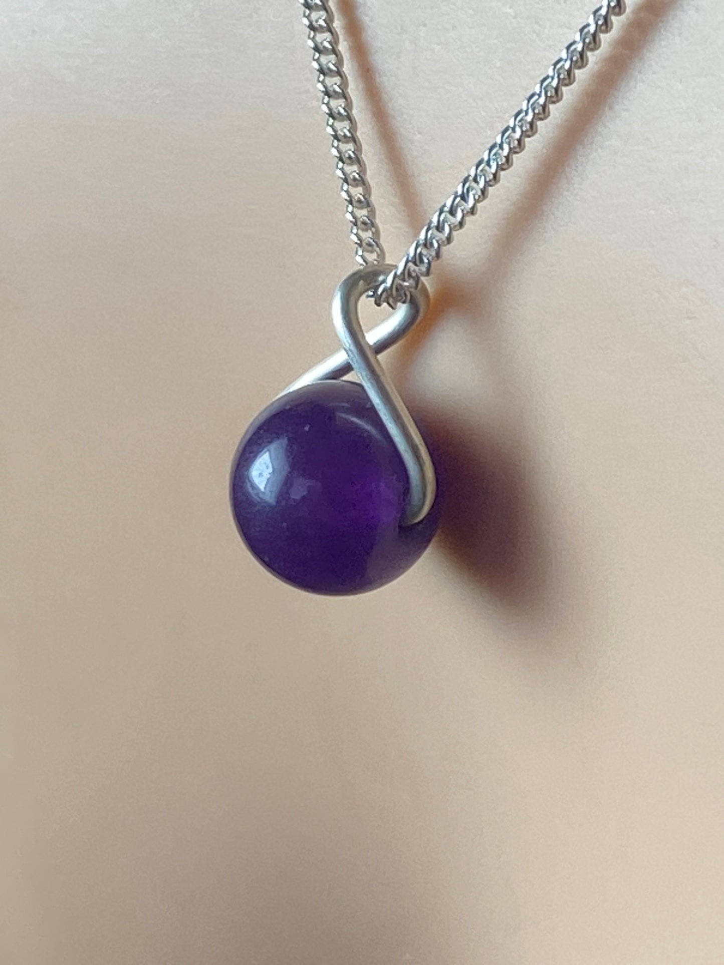 Silver purple Jade necklace, 18” silver chain