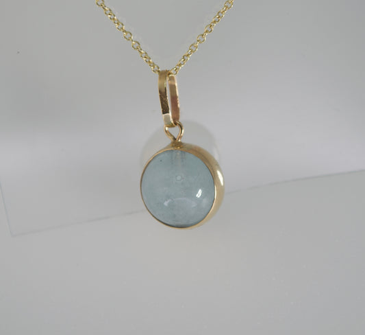 aquamarine gold pendant, blue bell shape light blue gemstone, 18” chain uk hallmark