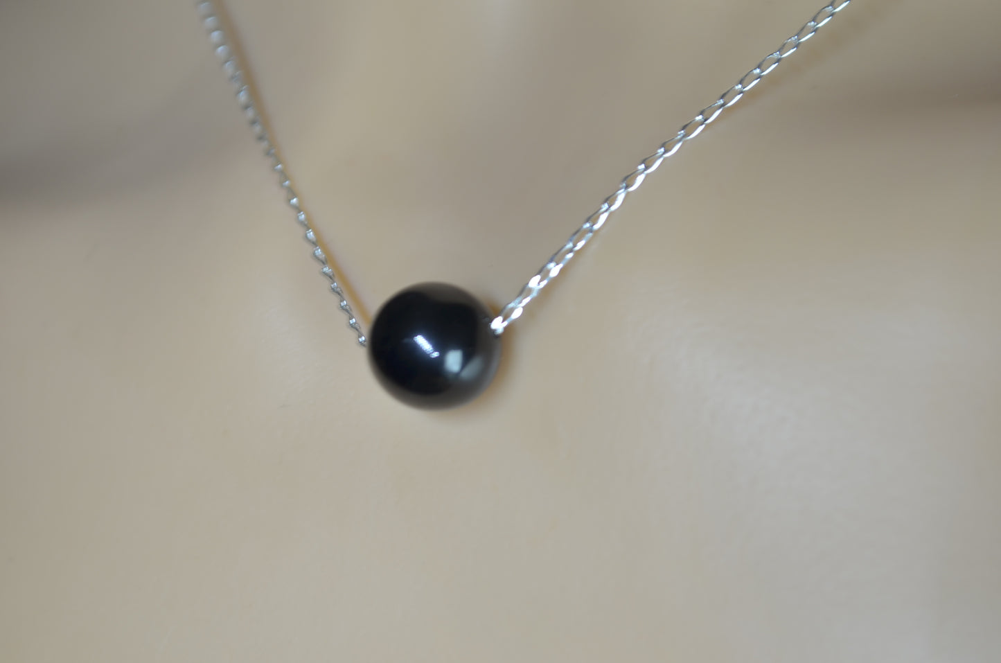 black onyx 10mm bead sterling silver chain, natural bell shape stone