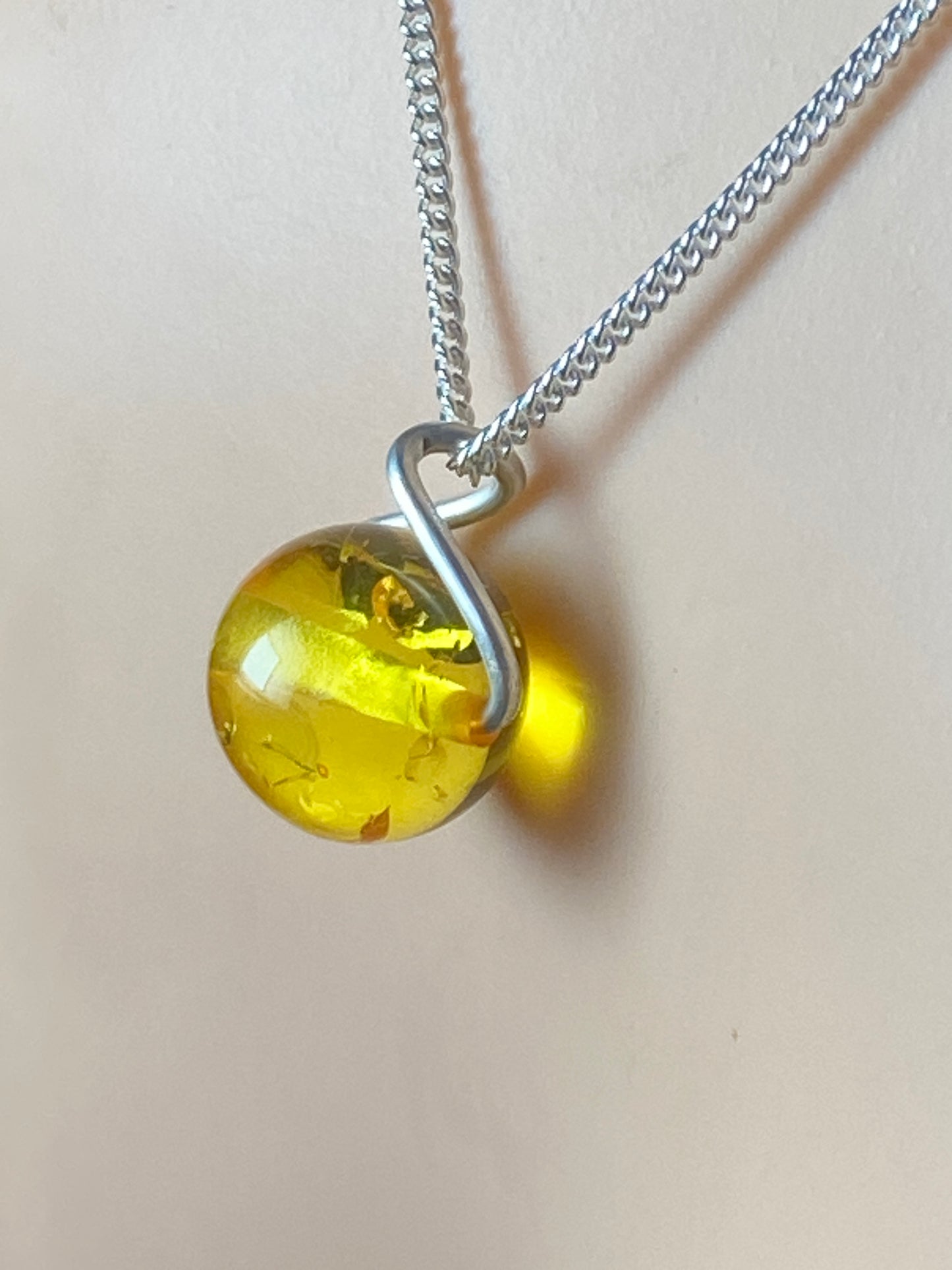 Amber Silver necklace, 18” silver chain