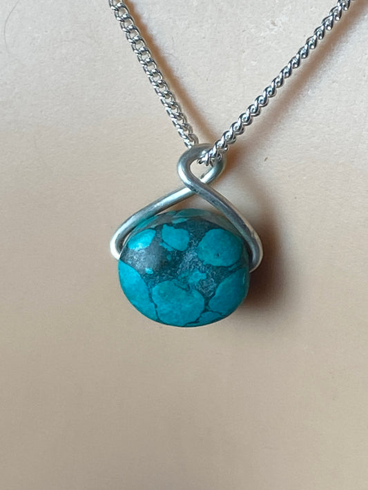 Turquoise Silver necklace, 18” silver chain