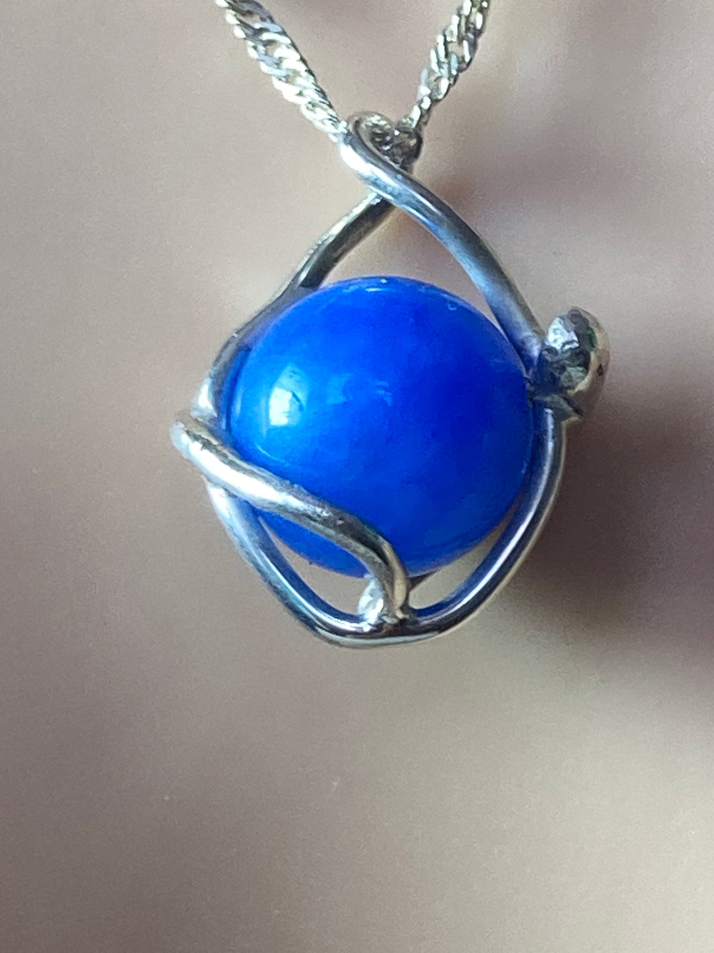 Blue agate Silver necklace, 18” silver chain