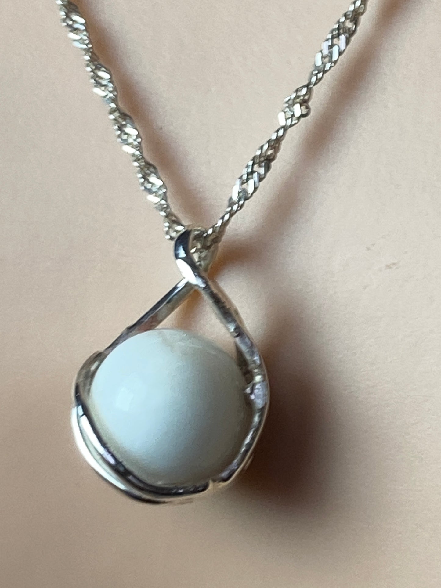 White moonstone Silver necklace, 18” silver chain