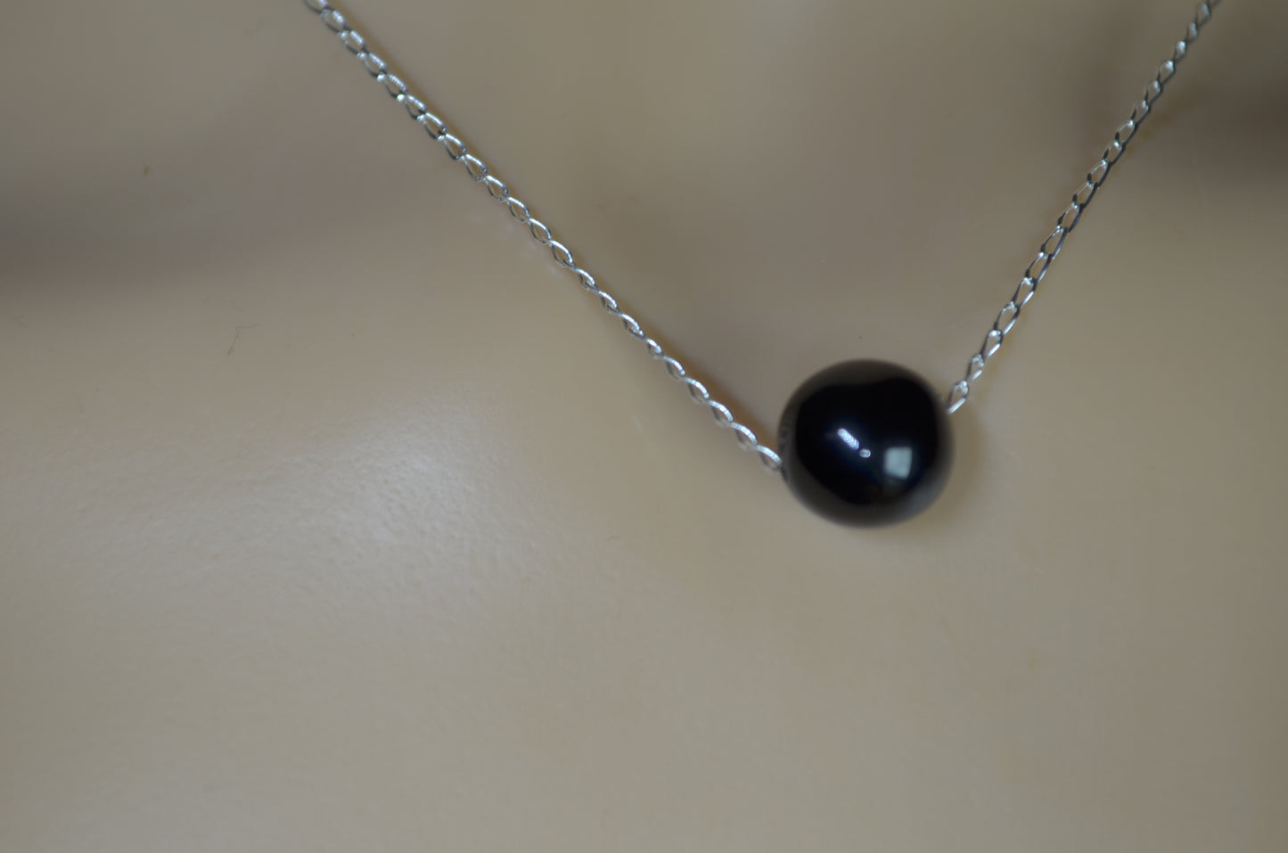 black onyx 10mm bead sterling silver chain, natural bell shape stone