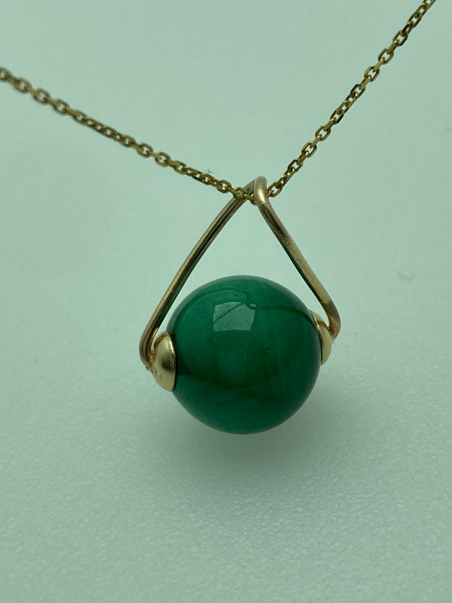 9ct gold Malachite necklace, solid 9ct yellow gold necklace, 18” gold chain