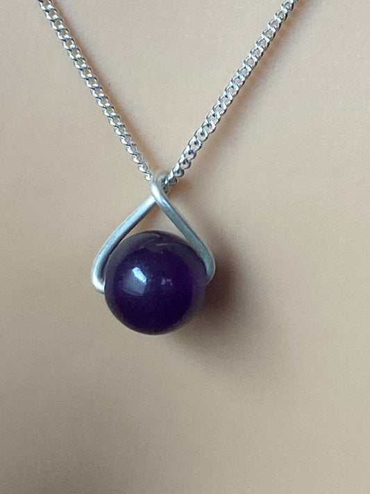 Silver purple Jade necklace, 18” silver chain