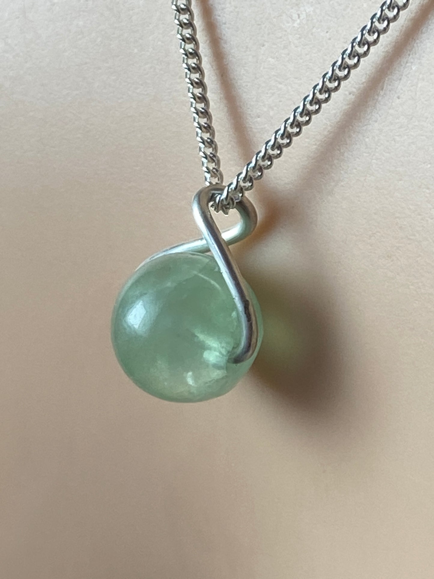 Green Fluorite Silver necklace, 18” silver chain