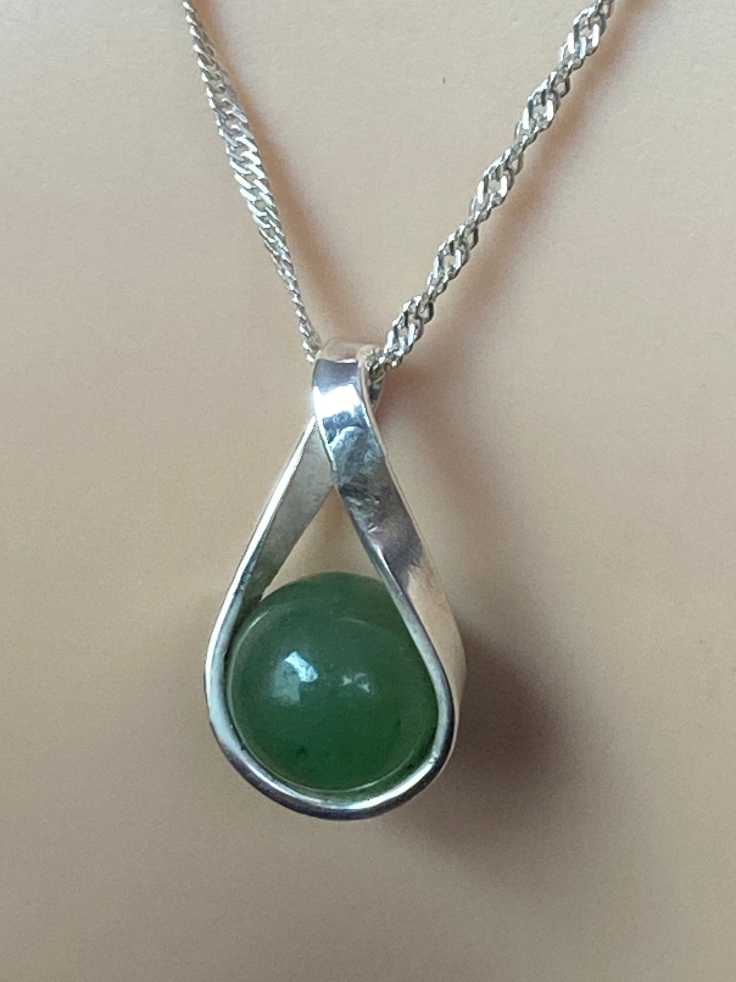 Silver Jade necklace, 18” silver chain