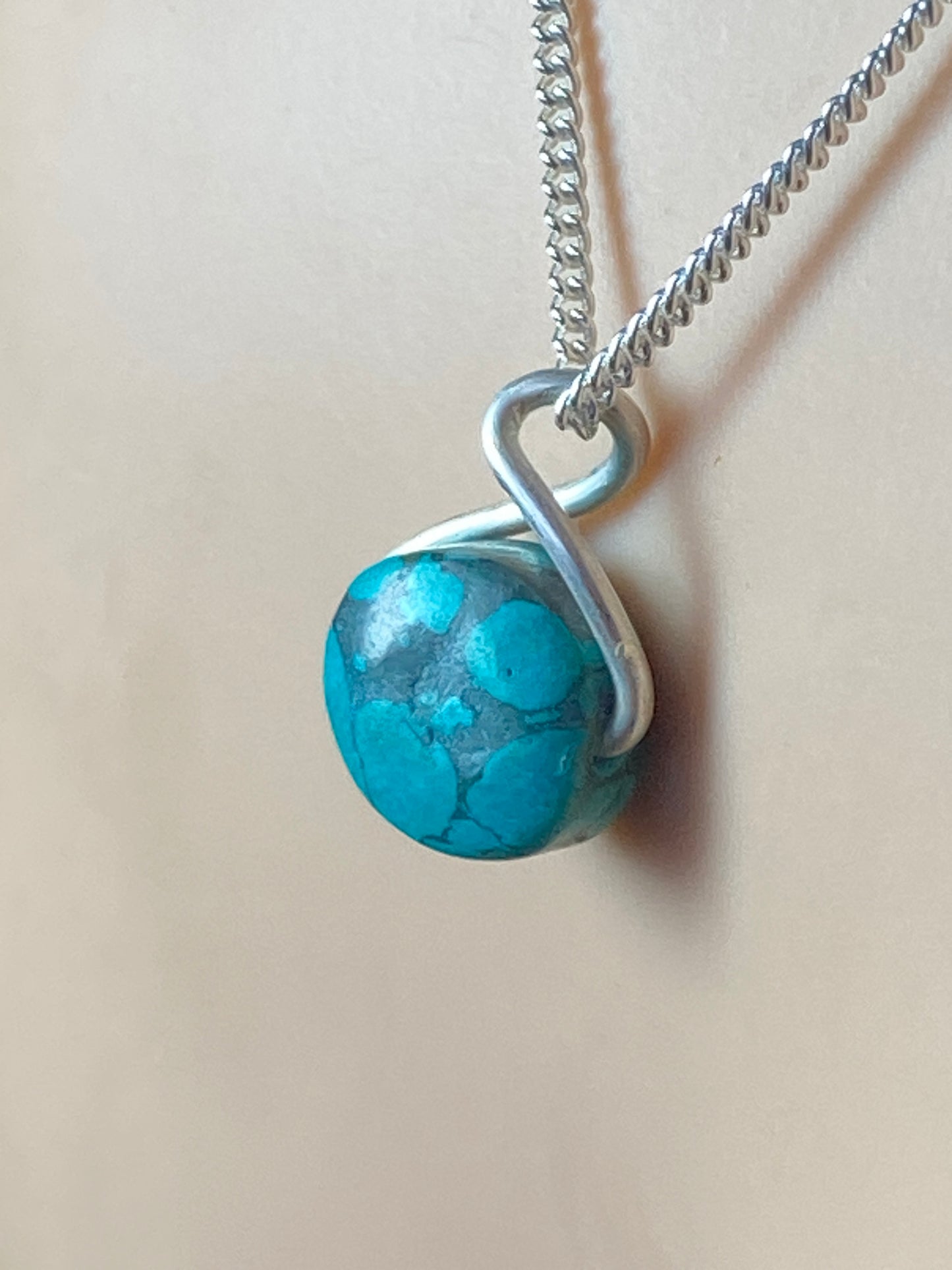Turquoise Silver necklace, 18” silver chain