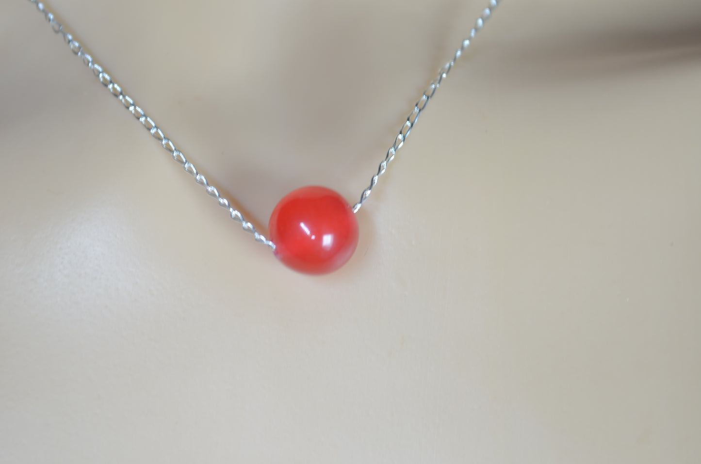 red jade 10mm bead sterling silver chain, red bell shape stone