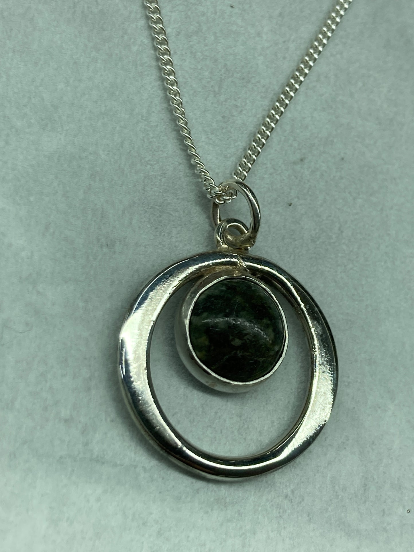 Preseli Bluestone and silver necklace, solid 925 sterling silver, 18” chain