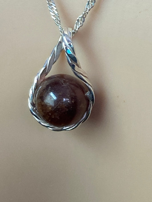 Garnet Silver necklace, 18” silver chain